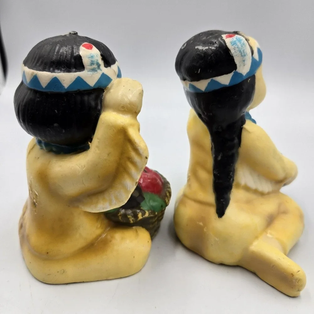 Vintage Set New Novelty Native American Thanksgiving‎ Pilgrim Boy Girl Candles